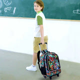 3 Pcs Boys Rolling Backpack Cool 3D Dinosaur Roller Wheels Kids Bookbag