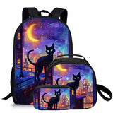 3 Pcs Set Kid Boy Cat Backpack School Bags With Lunch Pencil Bags