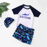 Kids Boy Girl Shark Print Swimwear Short Sleeve Swimsuit 3Pcs/Set
