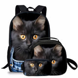 3 Pcs Set Kid Boy Cat Backpack School Bags With Lunch Pencil Bags
