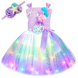 1-14Y Kid Baby Girl Princess Mermaid Led Light Up Birthday Party Tutu Dresses