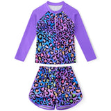 Girls Two Piece Swimwear Long Sleeve Rash Guard Shirts Quick-Dry Bathing Suit Summer Beach Wear