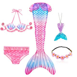 Girls Swimming Mermaid Tail Costume Cosplay Swimsuit Swimwear  5pcs/set