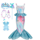 Kid Girl Princess Mermaid Carnival Ariel Cosplay Dress for Halloween Party Ball