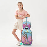 3PCS Kid Girl Rolling Iron Tower Pink Backpack Wheeled School BookBag With Lunch And Pen Bag