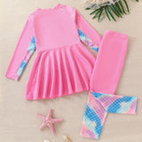 Kid Girls Swimsuits Fish Scale Pattern Long Sleeve Beachwear