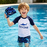 Kids Boy Girl Shark Print Swimwear Short Sleeve Swimsuit 3Pcs/Set