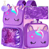 3PCS Kid Girl Unicorn Backpack Sequin Cute Bookbag