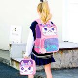 3PCS Kids Cat Backpack Sequin Pink School Bookbag