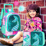 3PCS Kid Girl Mermaid Rolling Backpack Wheeled School Bag