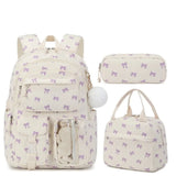 3 Pcs/Set Kid Girl Corduroy Flower Backpack Lunch Box Pencil Bag School Bookbag