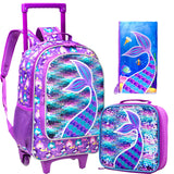 3PCS Kid Girl Mermaid Rolling Backpack Wheeled School Bag