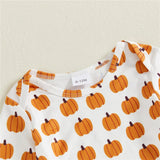 0-18M Autumn Infant Baby Girl Halloween Outfit Pumpkin Print Long Sleeve 2 Pcs Set