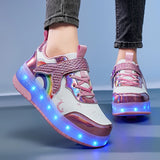 Kid Girl LED Light Up Glowing Sneakers Skates Shoes