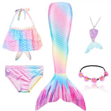5Pcs/Set Girls Mermaid Tail Swimsuit Costume Beach Pool Swimwear