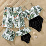 Family Matching Summer Swimsuit One Piece Plant Flounce Swimwear