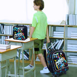 3Pcs Kids Gaming Controller Trolley Backpack Set Wheeled School Bag