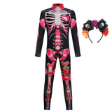 Skeleton Jumpsuit For Girls Halloween Cosplay Costume Ghost Bride Gothic Bodysuit Party Kids Vestidos Clothes