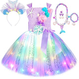 1-14Y Kid Baby Girl Princess Mermaid Led Light Up Birthday Party Tutu Dresses