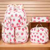 3 Pcs Set Kids Girl Cute Strawberry School Bookbag with Lunch & Pencil Pouch