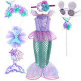 Kid Girl Little Mermaid Ariel Princess Carnival Summer Purple Dress