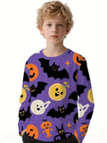 2-12Y Kid Boy Halloween Pumpkin Print Autumn Long Sleeve Casual T-Shirt Tops