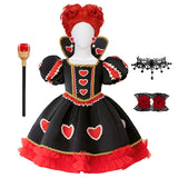 3-10Y Kid Girls Red Heart Princess Puff Sleeve Splicing Puffy Birthday Party Halloween Dresses