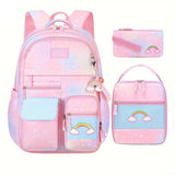 Rainbow Embroidery 3-Piece Set School Backpacks Gradient Schoolbags