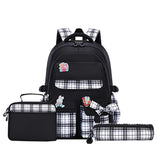 3pcs/set Kid Cute Plaid Bowknot School Backpack Bookbag