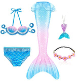 5Pcs/Set Girls Mermaid Tail Swimsuit Costume Beach Pool Swimwear