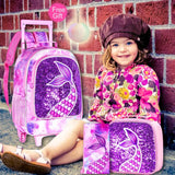 3PCS Kid Girl Mermaid Rolling Backpack Wheeled School Bag
