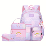 Rainbow Embroidery 3-Piece Set School Backpacks Gradient Schoolbags