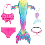 5Pcs/Set Girls Mermaid Tail Swimsuit Costume Beach Pool Swimwear