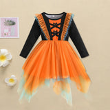 0-3Y Baby Toddler Girl Halloween Bat Print Ruffled Long Sleeve Mesh Dresses