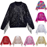 2-16Y Kid Girl Trendy Tassels Sequin Hip Hop Jacket Baseball Party Coat