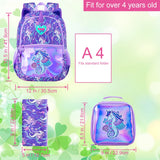 3Pcs Kid Girl Seahorse Backpacks Set School Bookbag