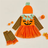 0-18M Newborn Infant Baby Girl Halloween Clothes Pumpkin Print Long Sleeve 3 Pcs Set