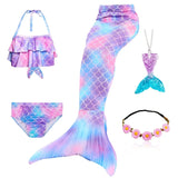 Kid Girl Fancy Mermaid Tail Swimming Costume  Swimwear 5 Pcs/Set