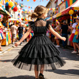 4-14Y Kids Birthday Party Halloween Gothic Witch Carnival Dresses