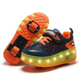 Kid Boys Girls Roller Shoes LED Light Up USB Charging Skateboard Shoes