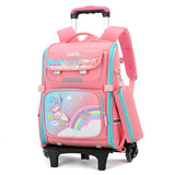 Kid Girl Butterfly Roller Wheeled Backpack Large Capacity Space Schoolbags