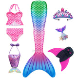 Kid Girls Monofin Swimming Mermaid Cosplay Swimsuit Bikini  7Pcs/Set