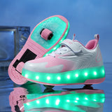 Kids USB Recharge Light Up  LED Skates Roller Shoes