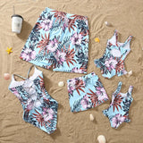 Family Matching Mom Daughter Swimwear Floral Pattern Ruffle One-Piece Swimsuit