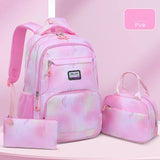 Gradient 3-piece School Bag Set Girls College Style Large Capacity Rainbow Backpacks