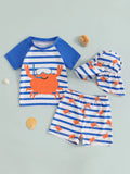 Boys Ocean Adventure Rash Guard Swim Set Tropical Fish Print Short Sleeve T-shirt