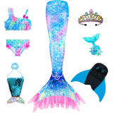 Kid Girls Monofin Swimming Mermaid Cosplay Swimsuit Bikini  7Pcs/Set