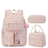 3 Pcs/Set Kid Girl Corduroy Flower Backpack Lunch Box Pencil Bag School Bookbag