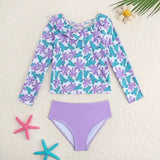 Kid Girls Swimsuit High Waist Long Sleeves Swimwear