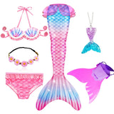 Girls Swimming Mermaid Tail Costume Cosplay Swimsuit Swimwear  5pcs/set